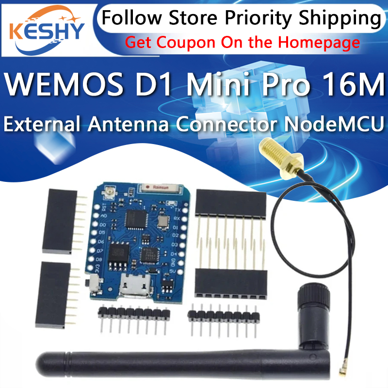 WEMOS D1 ミニプロ 16 メートルバイト外部アンテナ - D1 Mini Pro のレビューと価格